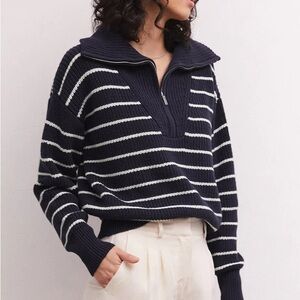 Z Supply Navy and White Striped Cowl Sweater